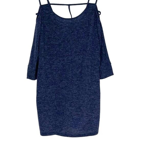 CES FEMME 3/4 SLEEVE COLD SHOULDER SWEATER TOP, WOMENS, L, DARK HEATHER BLUE - Picture 1 of 10